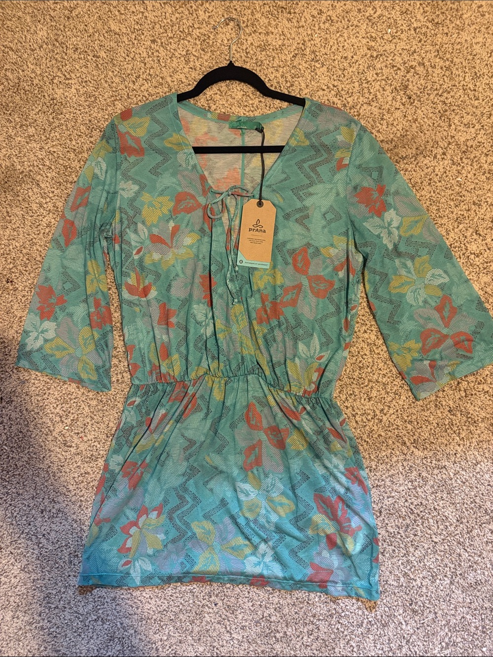 Prana Teal Floral Sheer Wrap Swim Coverup - NEW - Great deal, size small